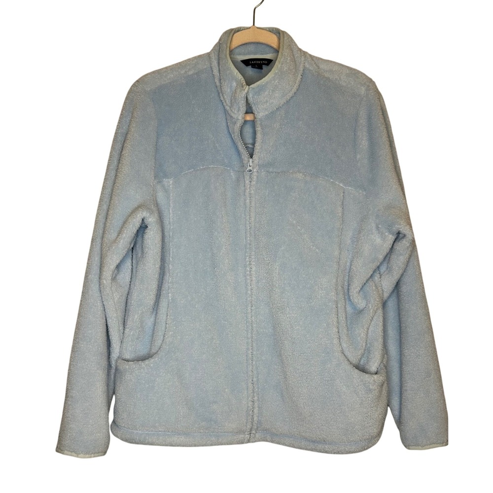 Lands End Fleece Zip Up Jacket‎ Blue Womens Size 14 16 Outdoor Active Gorpcore
